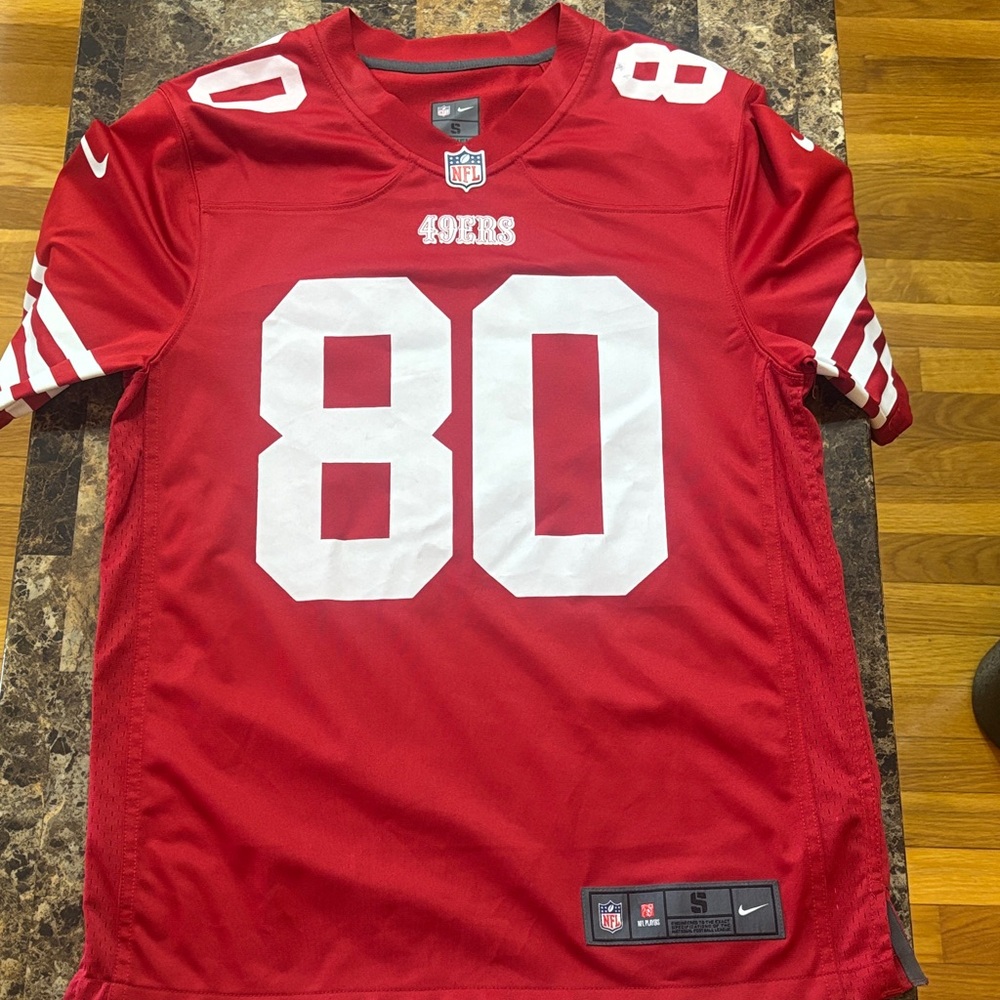 Nike Red and White 49ers Rice Jersey